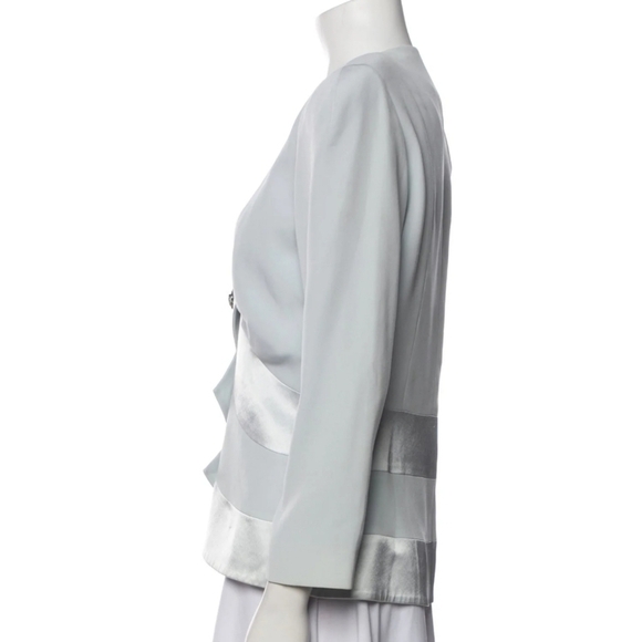 Della Roufogali Blue Gray Blazer with Satin Accents Decorative Buttons Size 8 - Picture 5 of 7